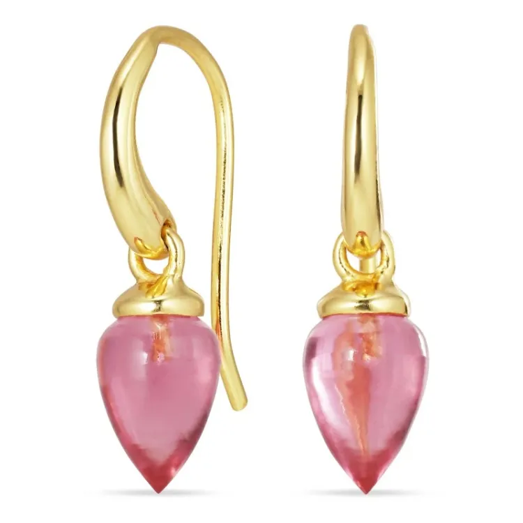 pink krystal øreringe i forgyldt sølv - Loom Stones