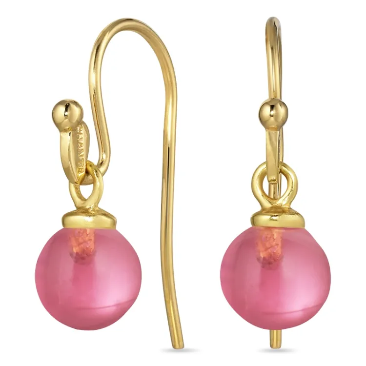 8 mm pink krystal ørekroge i forgyldt sølv