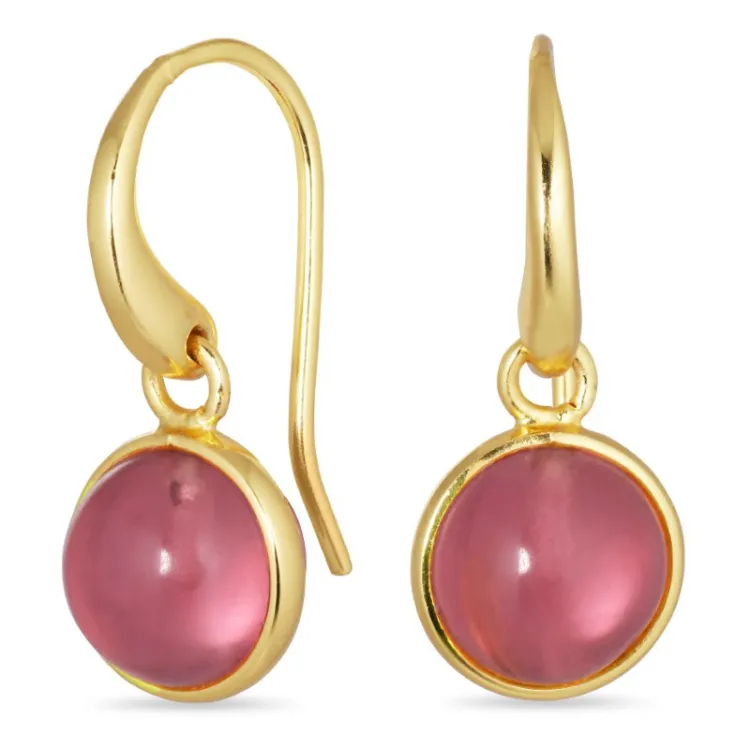 runde pink krystal øreringe i forgyldt messing - Loom Stones