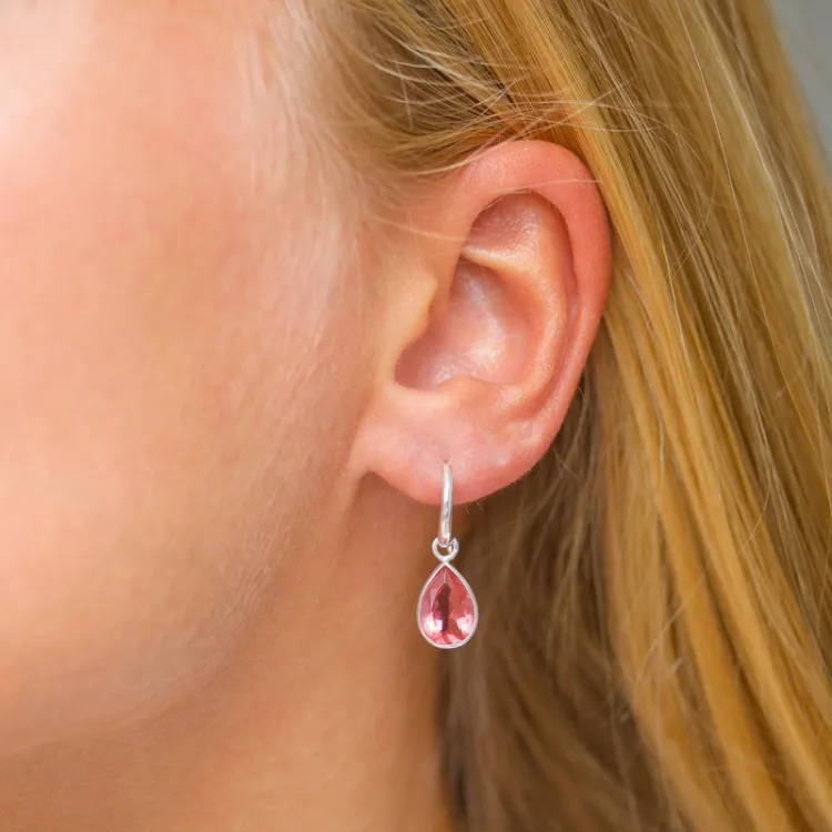 dråbe pink krystal øreringe i forsølvet messing - Loom Stones