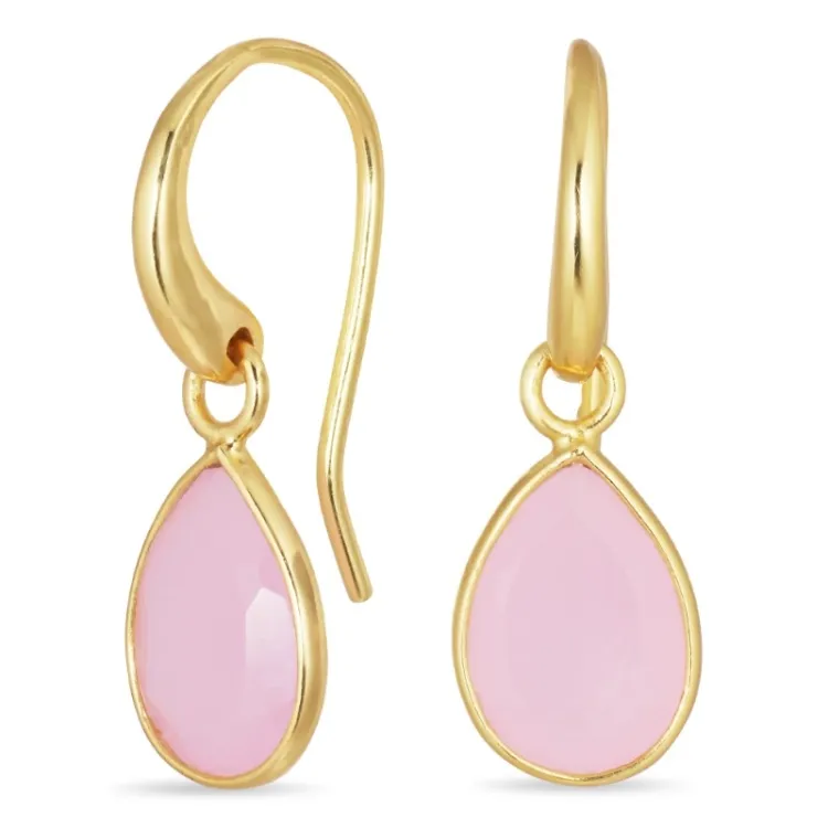 dråbe rosa krystal øreringe i forgyldt messing - Loom Stones
