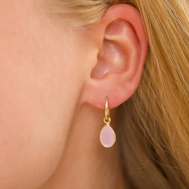 dråbe rosa krystal øreringe i forgyldt messing - Loom Stones