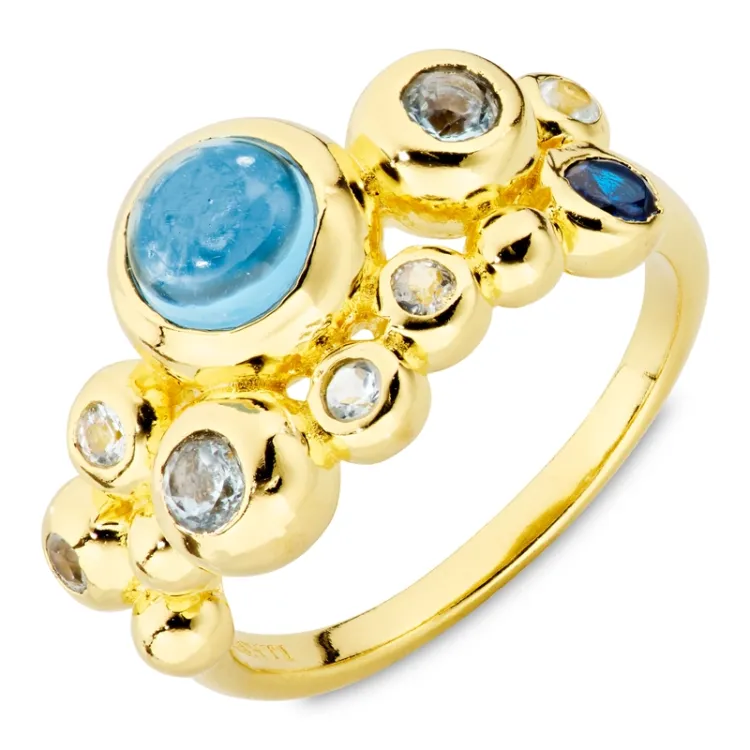 blå ring i forgyldt messing - Bubbly Twist