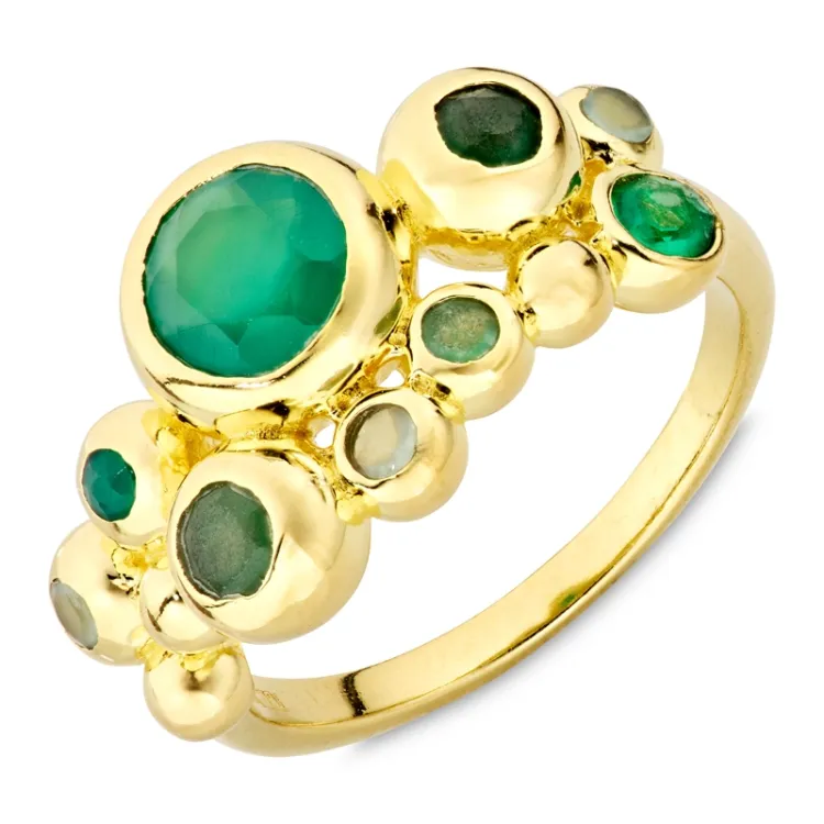grøn ring i forgyldt messing - Bubbly Twist