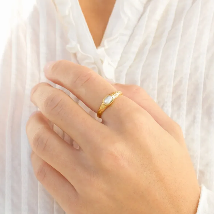 perle ring i forgyldt messing - Eliné