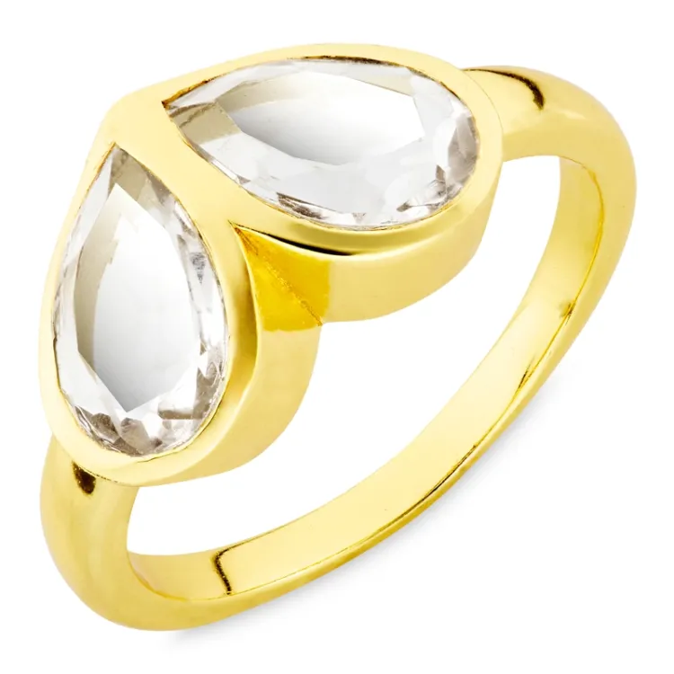 klar quartz ring i forgyldt messing - Loom Stones