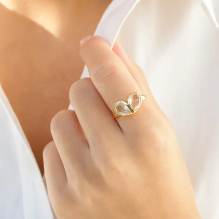 klar quartz ring i forgyldt messing - Loom Stones