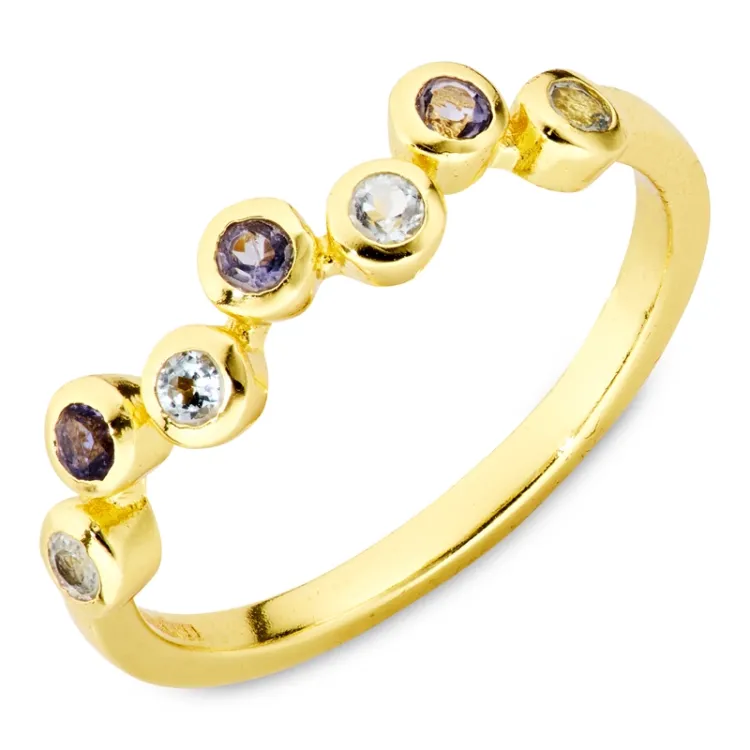 blå krystal ring i forgyldt messing - Bubbly Twist