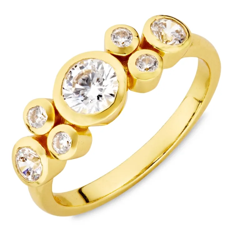 zirkon ring i forgyldt messing - Bubbly Sparkle