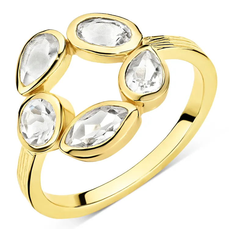 klar quartz ring i forgyldt messing - Loom Stones