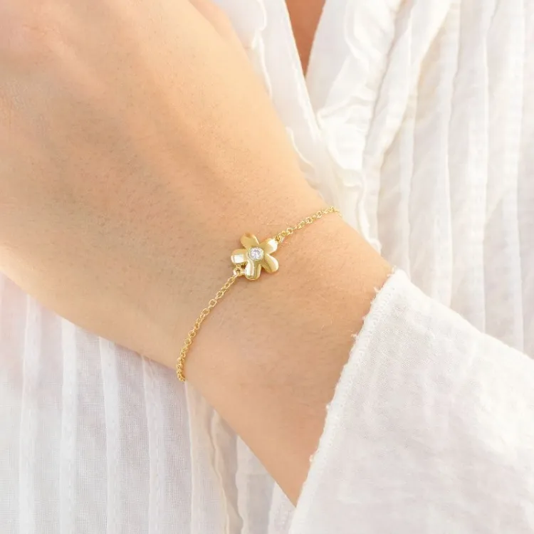 blomster zirkon armbånd i forgyldt messing - Eliné
