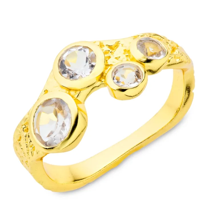 klar quartz ring i forgyldt messing - Loom Stones