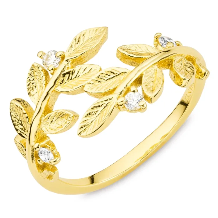 blad zirkon ring i forgyldt messing - Eliné