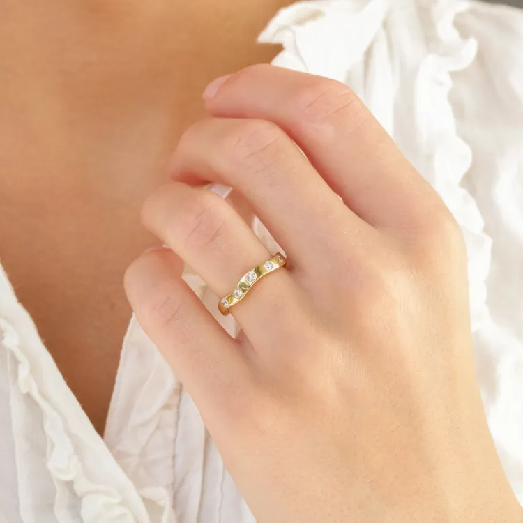 zirkon ring i forgyldt messing - Eliné