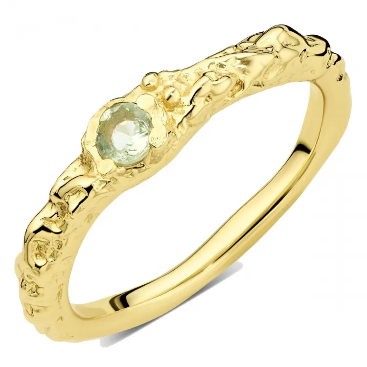 lysegrøn krystal ring i forgyldt messing - Eliné