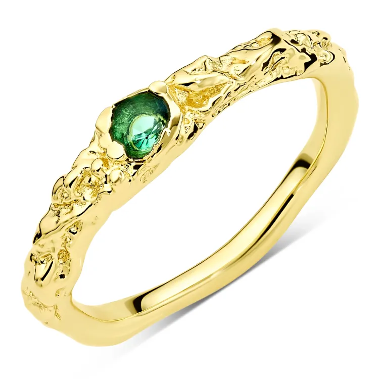 grøn krystal ring i forgyldt messing - Eliné