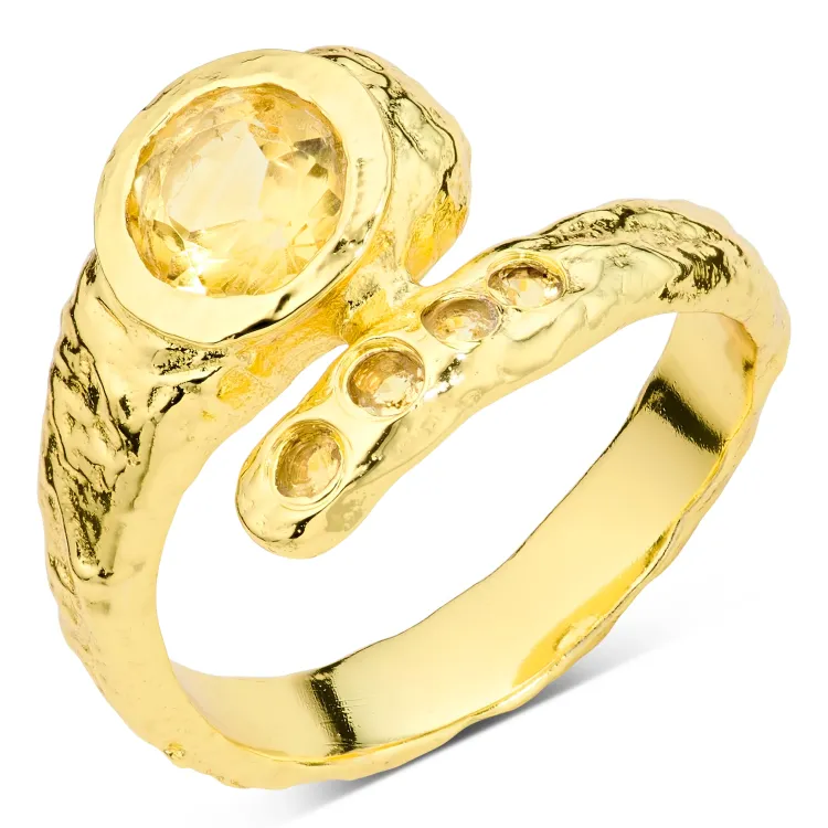 gul krystal ring i forgyldt messing - Eliné