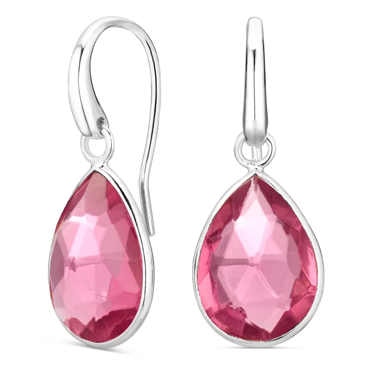 pink krystal øreringe i forsølvet messing - Loom Stones
