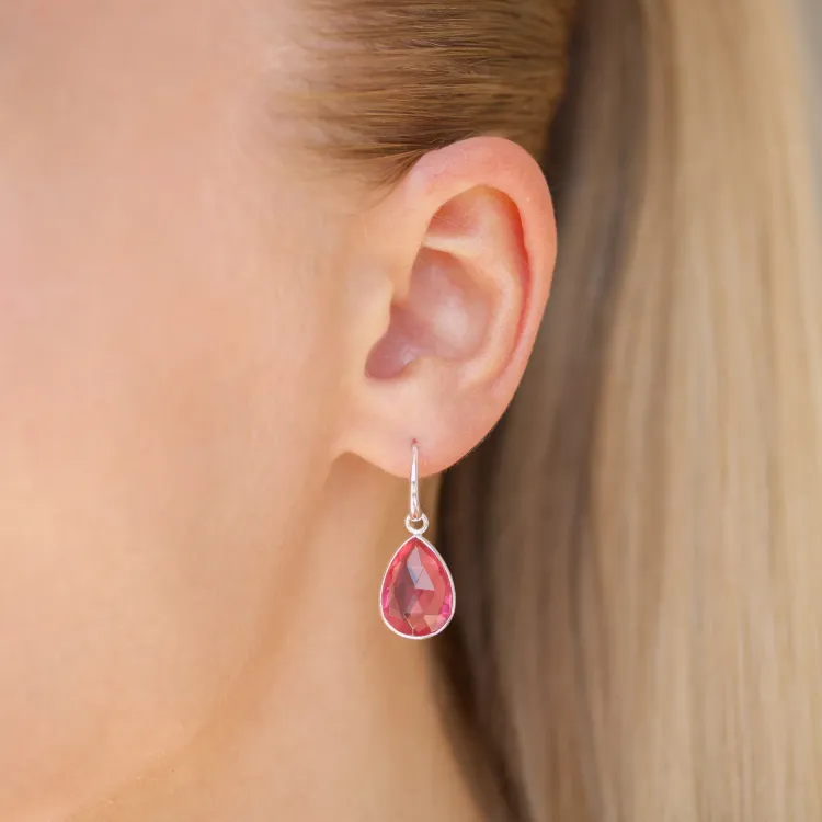 pink krystal øreringe i forsølvet messing - Loom Stones