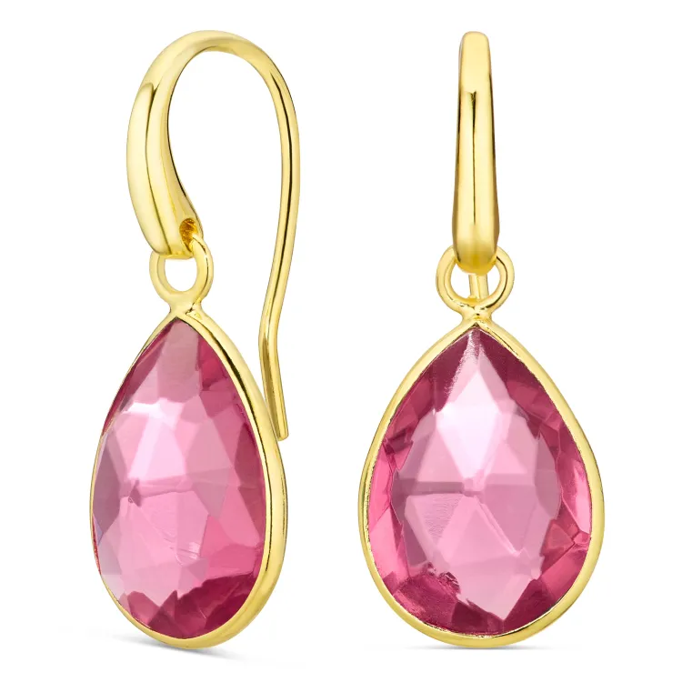pink krystal øreringe i forgyldt messing - Loom Stones