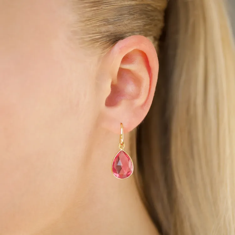 pink krystal øreringe i forgyldt messing - Loom Stones