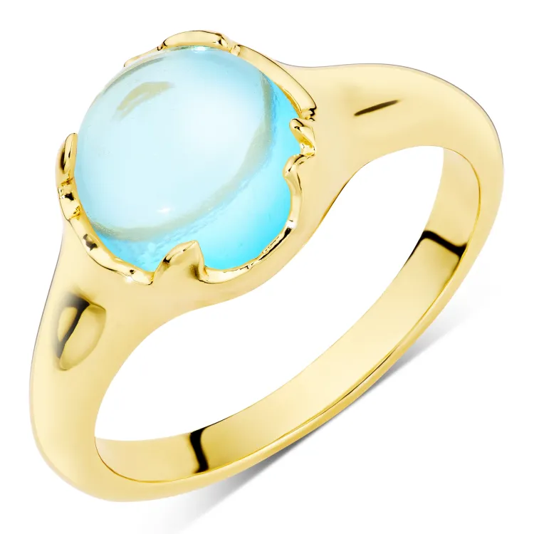 blå krystal ring i forgyldt messing - Loom Stones