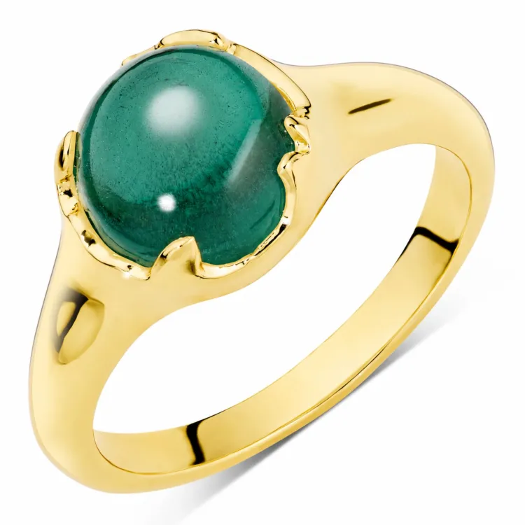 grøn krystal ring i forgyldt messing - Eliné
