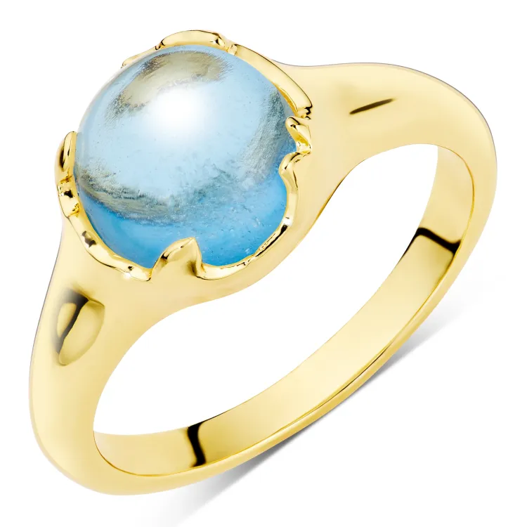 mørkeblå krystal ring i forgyldt messing - Loom Stones