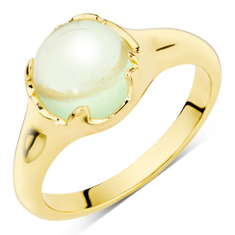 lysegrøn krystal ring i forgyldt messing - Eliné