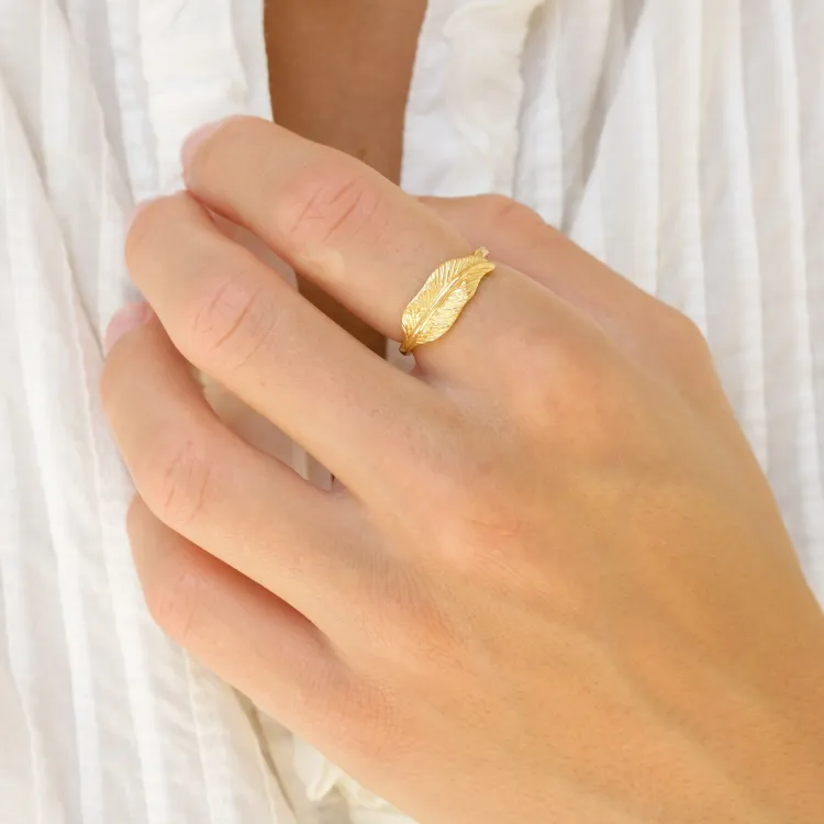 blad ring i forgyldt messing - Pure Nature