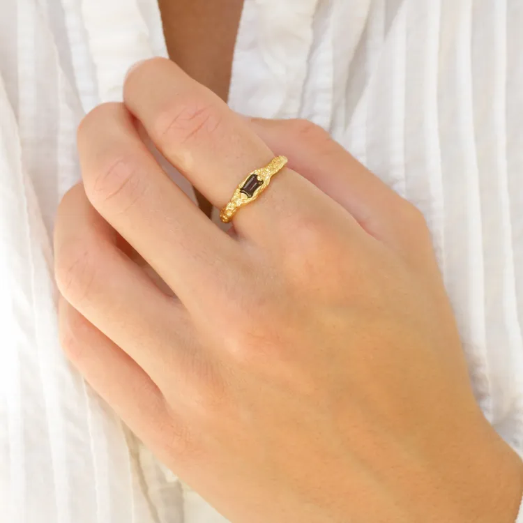 kvarts ring i forgyldt messing - Eliné