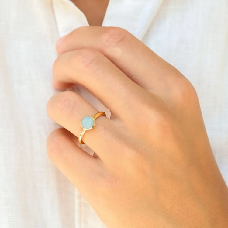aqua krystal ring i forgyldt messing - Loom Stones