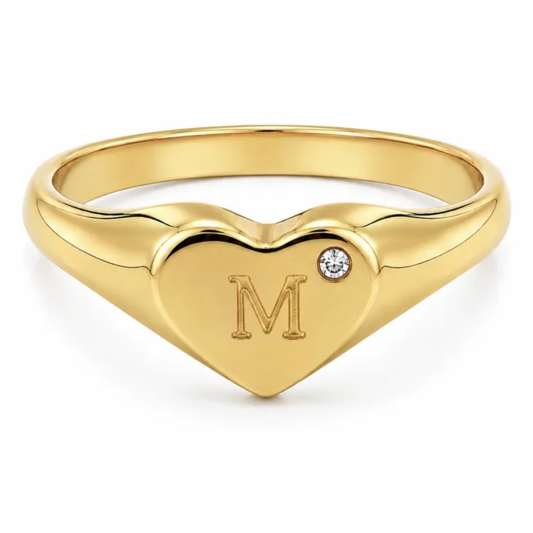bogstav M zirkon ring i forgyldt messing