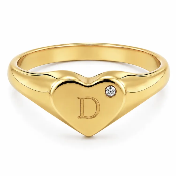 bogstav D zirkon ring i forgyldt messing