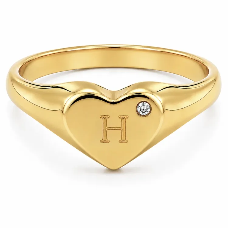 bogstav H zirkon ring i forgyldt messing