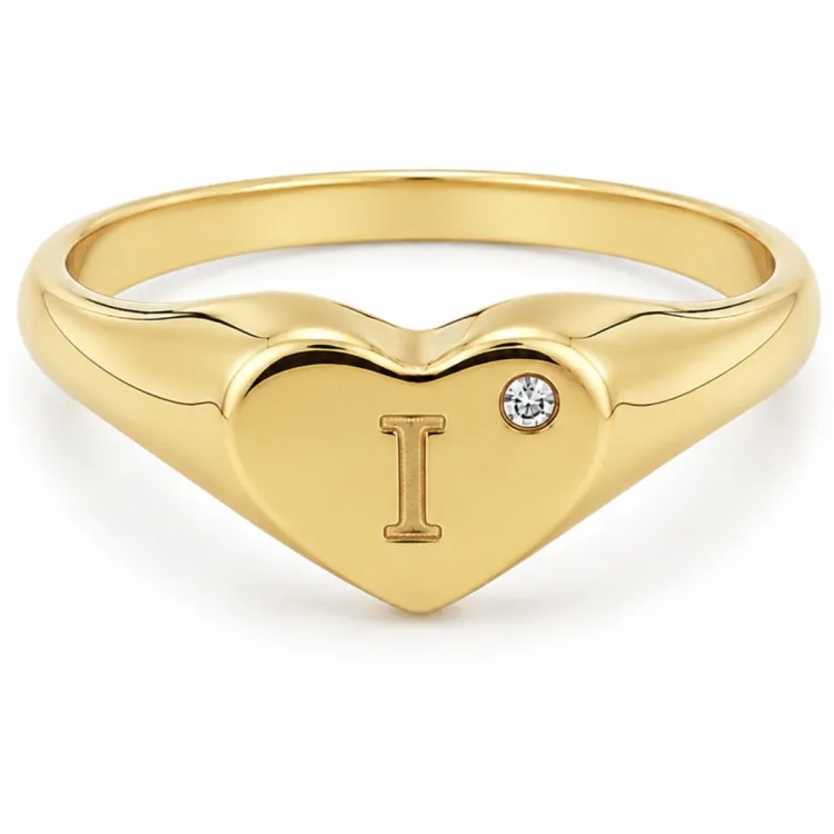 bogstav I zirkon ring i forgyldt messing