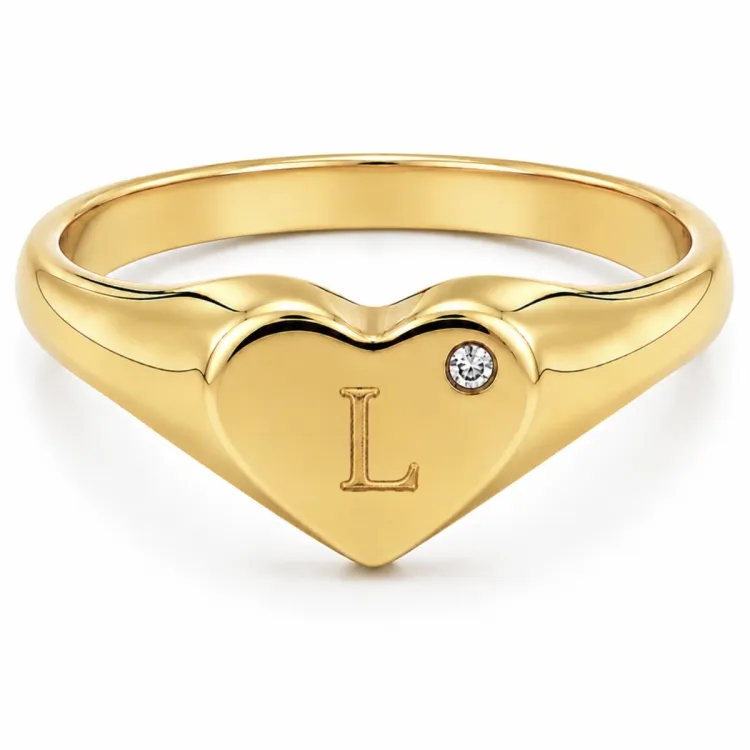 bogstav L zirkon ring i forgyldt messing - My Letter