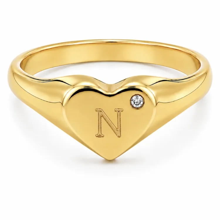 bogstav N zirkon ring i forgyldt messing