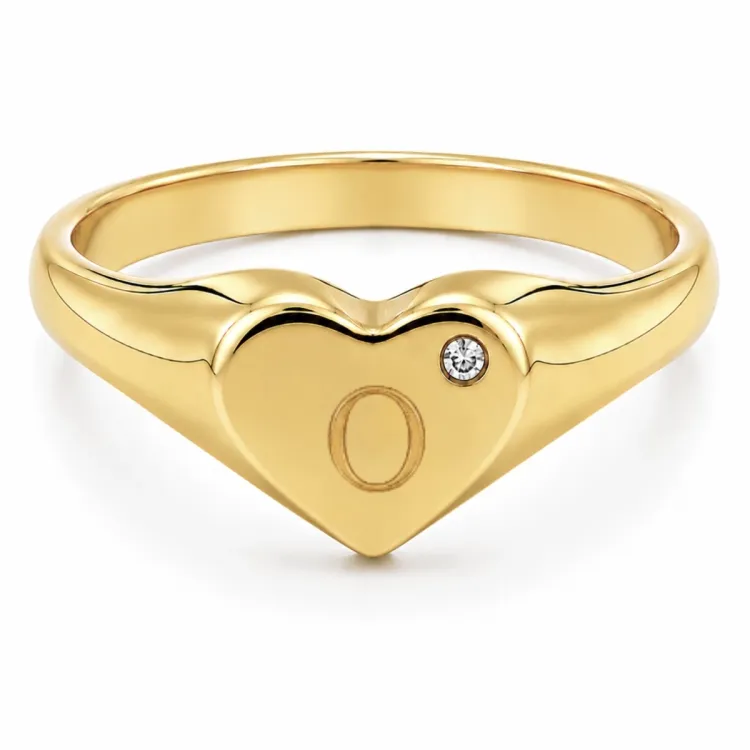 bogstav O zirkon ring i forgyldt messing