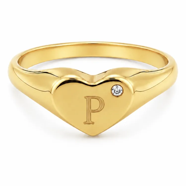 bogstav P zirkon ring i forgyldt messing