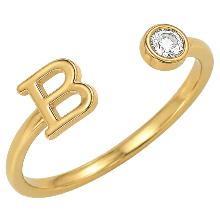 bogstav B zirkon ring i forgyldt messing - Eliné