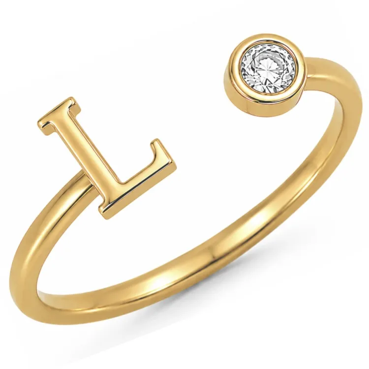bogstav L zirkon ring i forgyldt messing - My Letter