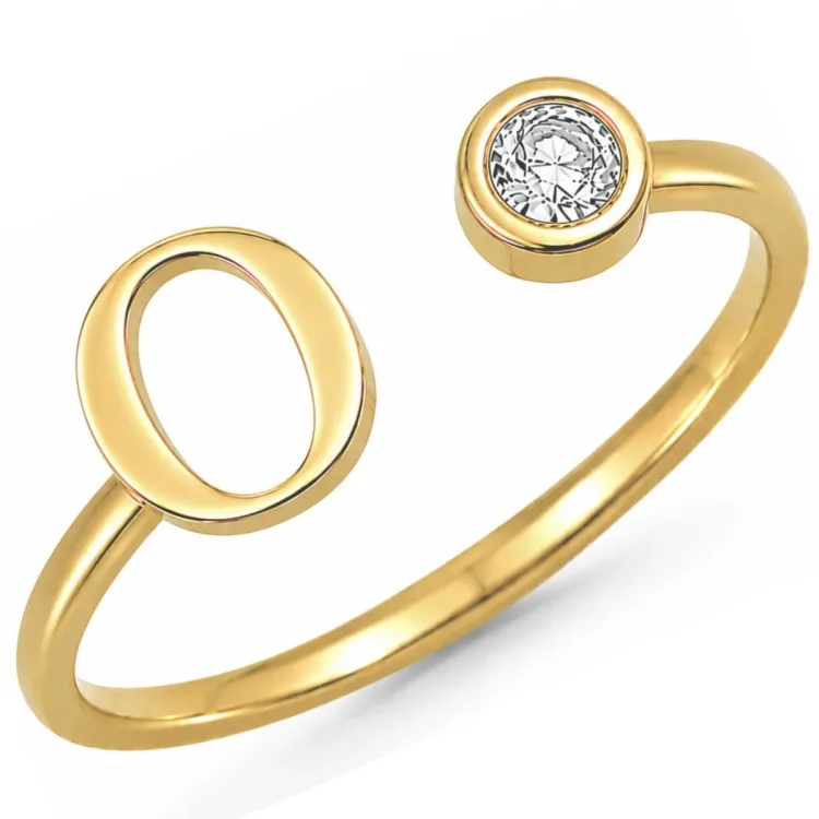 bogstav O zirkon ring i forgyldt messing