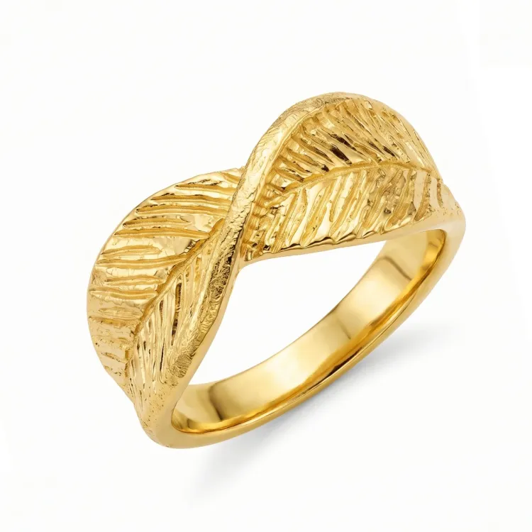 blad ring i forgyldt messing - Pure Nature