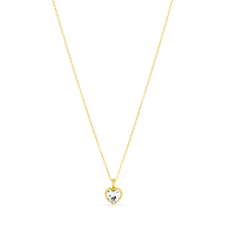 vandfast hjerte zirkon halskæde i forgyldt stål med hjertevedhæng i stål - OCEANA