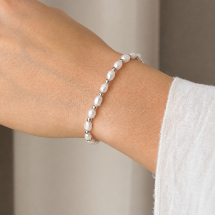vandfast perle armbånd i stål - OCEANA