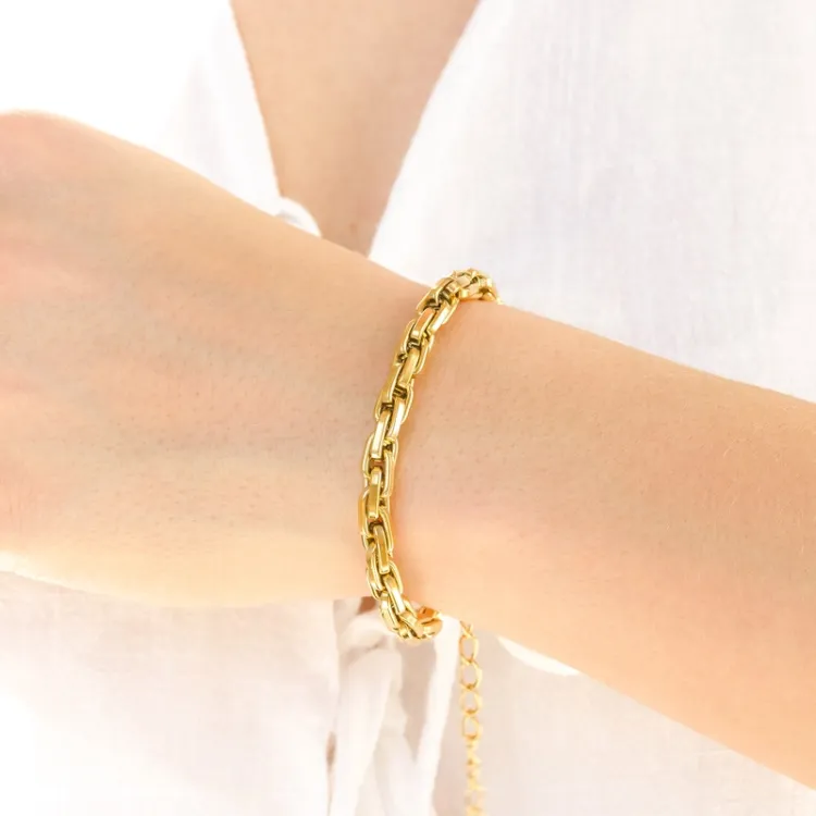 vandfast armbånd i forgyldt stål 16 cm + 5 cm x 5,5 mm  - OCEANA