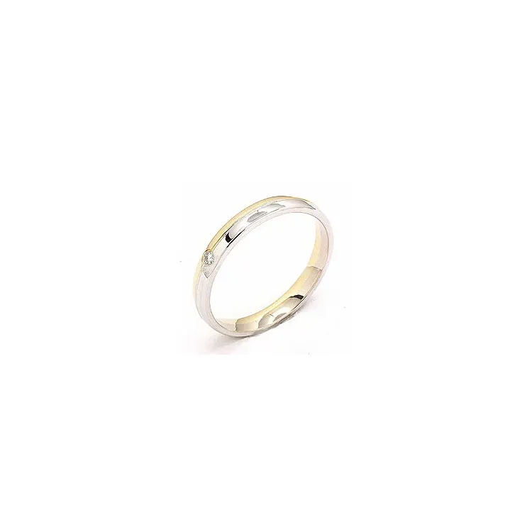Smal tofarvet vielsesring i 14 karat guld.- og hvidguld 1 x 0,025 ct
