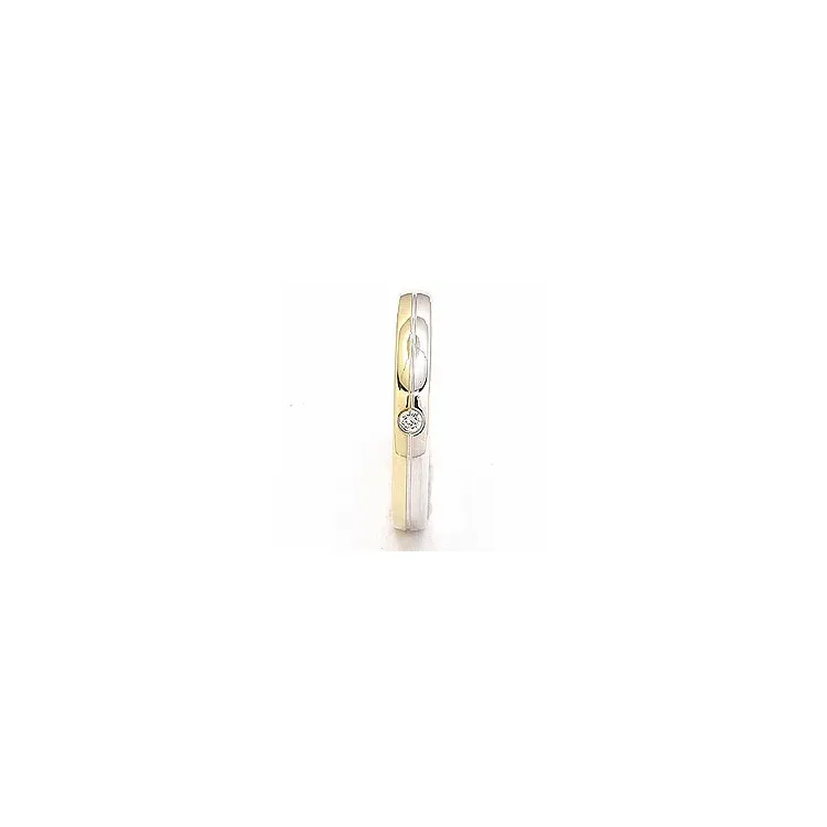 Smal tofarvet vielsesring i 14 karat guld.- og hvidguld 1 x 0,025 ct