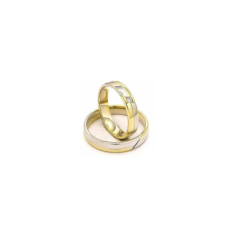 Vielsesringe i 14 karat guld.- og hvidguld 0,025 ct - sæt